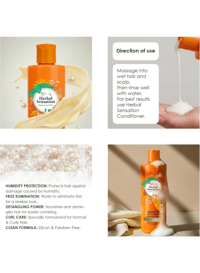 Blends Herbal Sensation Shampoo with Keratin for Normal & Curly Hair - Humidity Protection & Detangling - Silicon & Paraben Free - 850 ml - Image 2